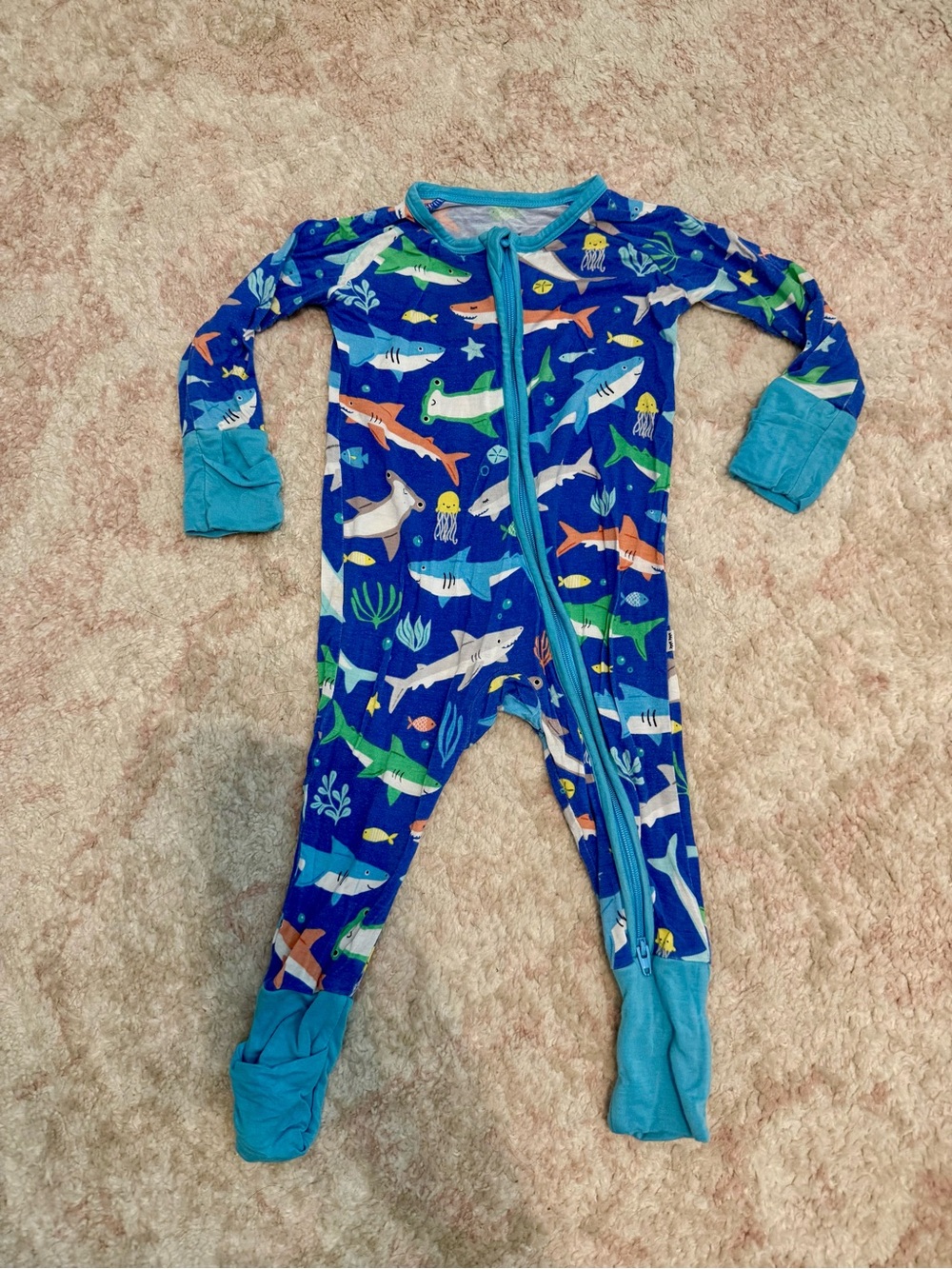 Little Sleepies baby Shark Print One-Piece Pajamas - Blue